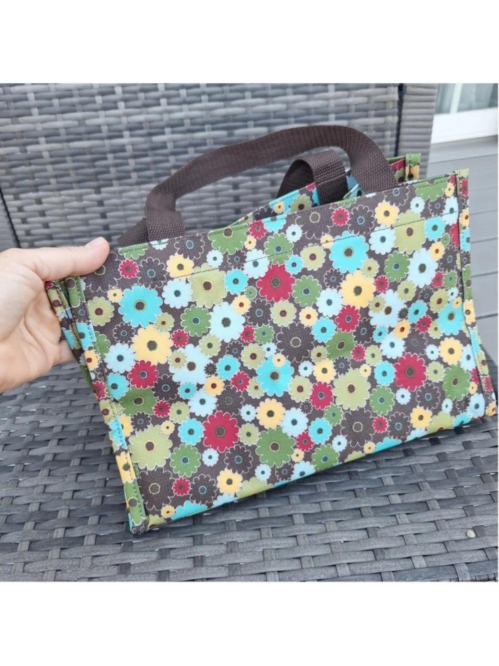 Thirty One Floral Daisy Print Small Utility Tote Bag Mesh Side Pockets